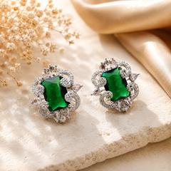 Emerald green crystal necklace set with matching earrings for women