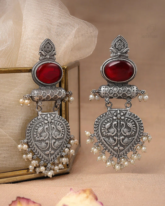 Mirage - Beautiful Traditional Oxidized Long Stone earrings