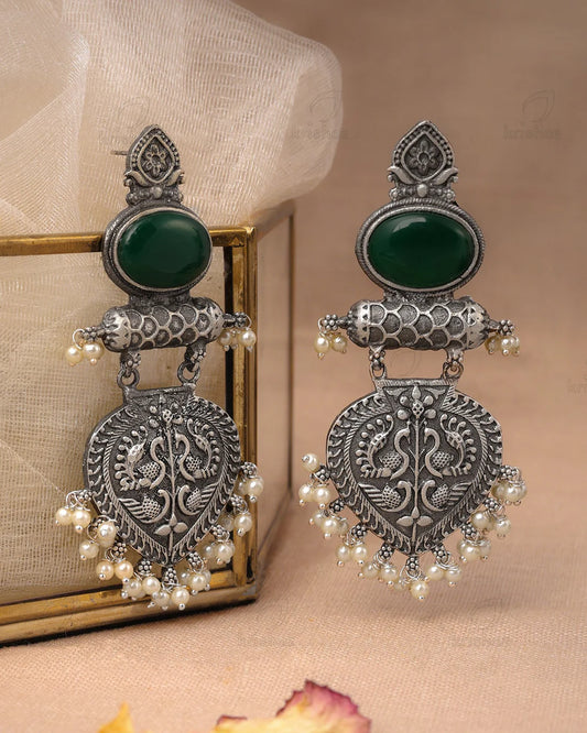 Mirage - Beautiful Traditional Oxidized Long Stone earrings