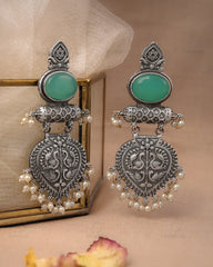 Mirage - Beautiful Traditional Oxidized Long Stone earrings