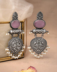 Mirage - Beautiful Traditional Oxidized Long Stone earrings