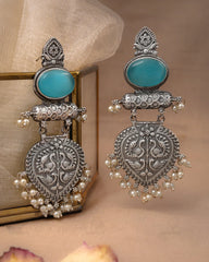 Mirage - Beautiful Traditional Oxidized Long Stone earrings