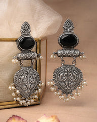 Mirage - Beautiful Traditional Oxidized Long Stone earrings