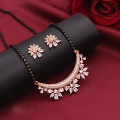 Mirage - Designer Curved Pendant Mangalsutra with Floral Earrings