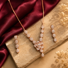 Rose gold floral party wear necklace with matching earrings