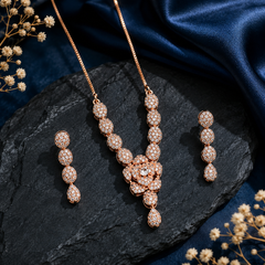 Floral rose gold American Diamond necklace set with matching earrings