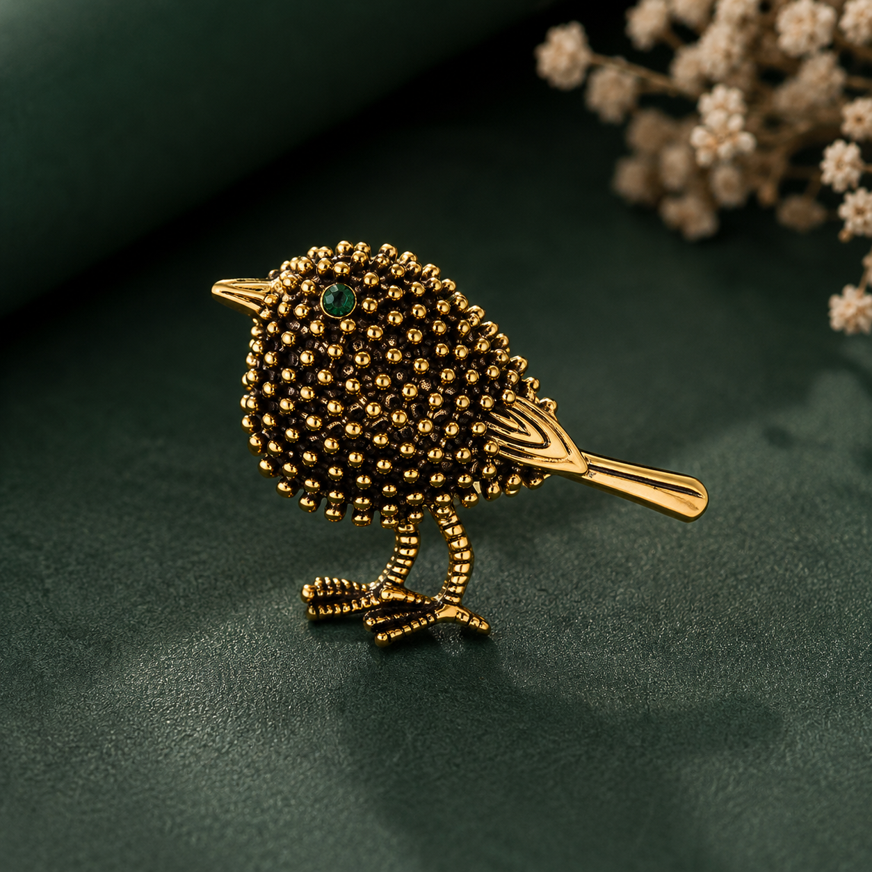 Gold bird-shaped statement brooch pin for women