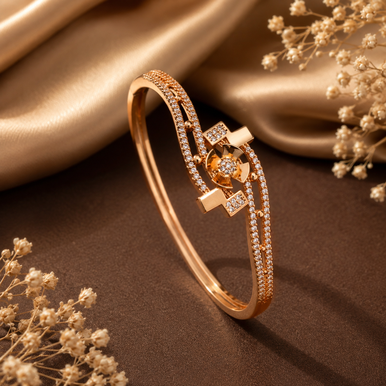 Gold-tone floral crystal kada for women with sparkling detailing