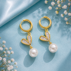Gold Heart Pearl Necklace & Earrings Set for Women | The Mirage Fashion