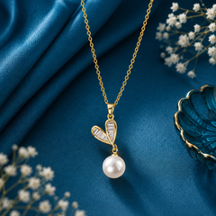 Gold Heart Pearl Necklace & Earrings Set for Women | The Mirage Fashion
