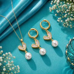 Gold Heart Pearl Necklace & Earrings Set for Women | The Mirage Fashion