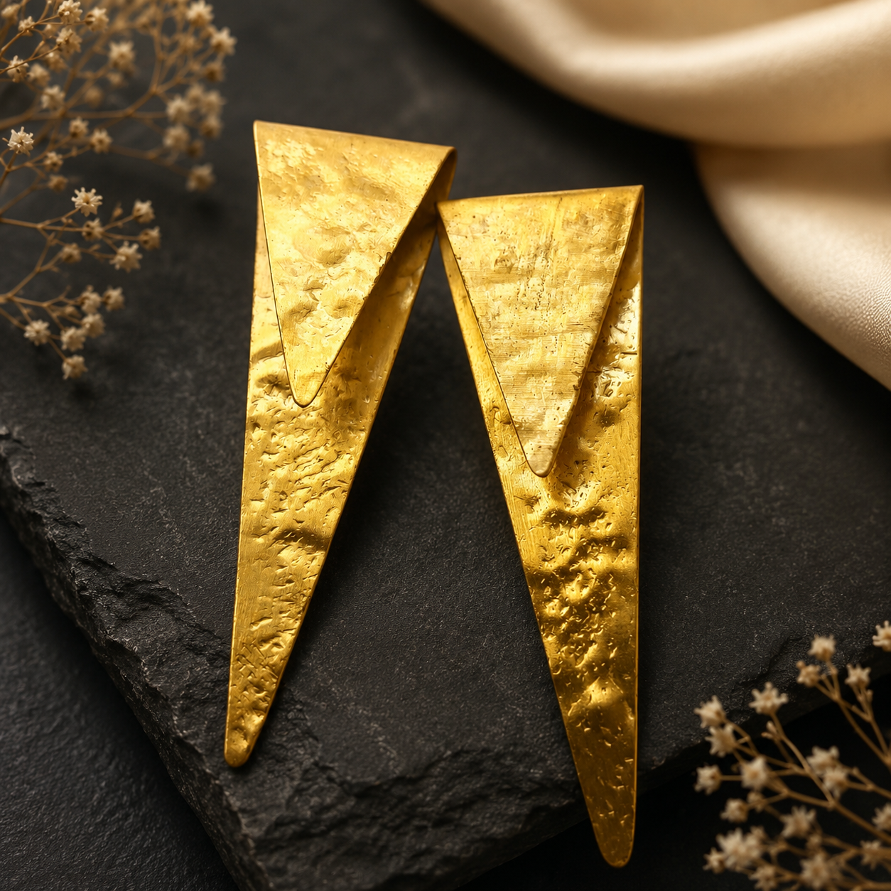 Gold plated geometric long drop statement earrings for women