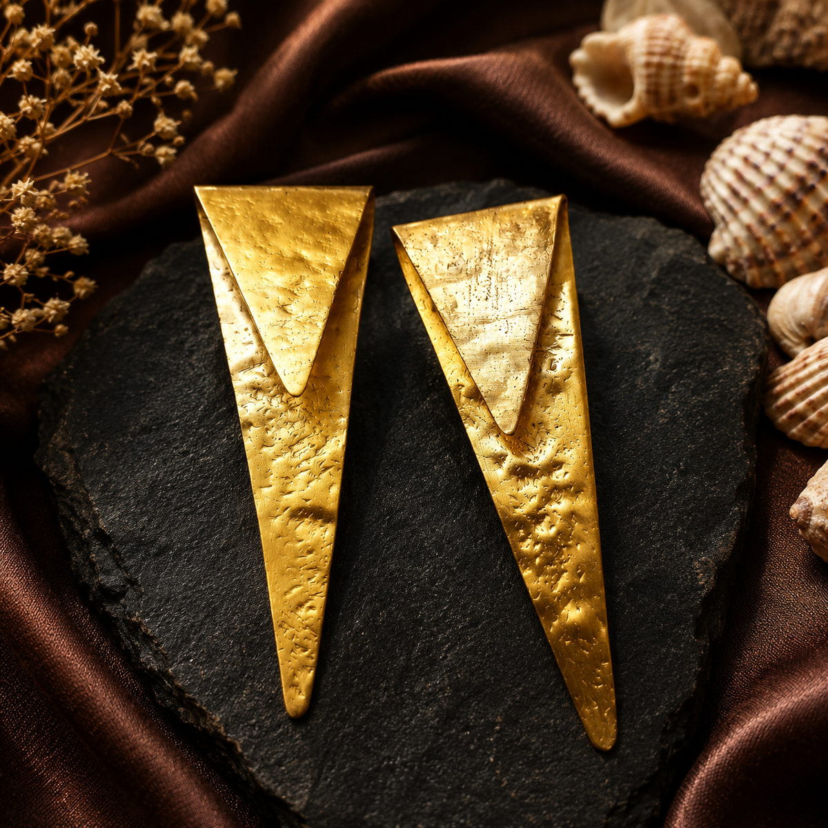 Gold plated geometric long drop statement earrings for women
