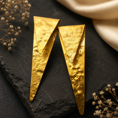 Gold plated geometric long drop statement earrings for women