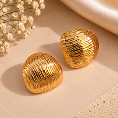 Gold textured dome stud earrings with ripple design for women