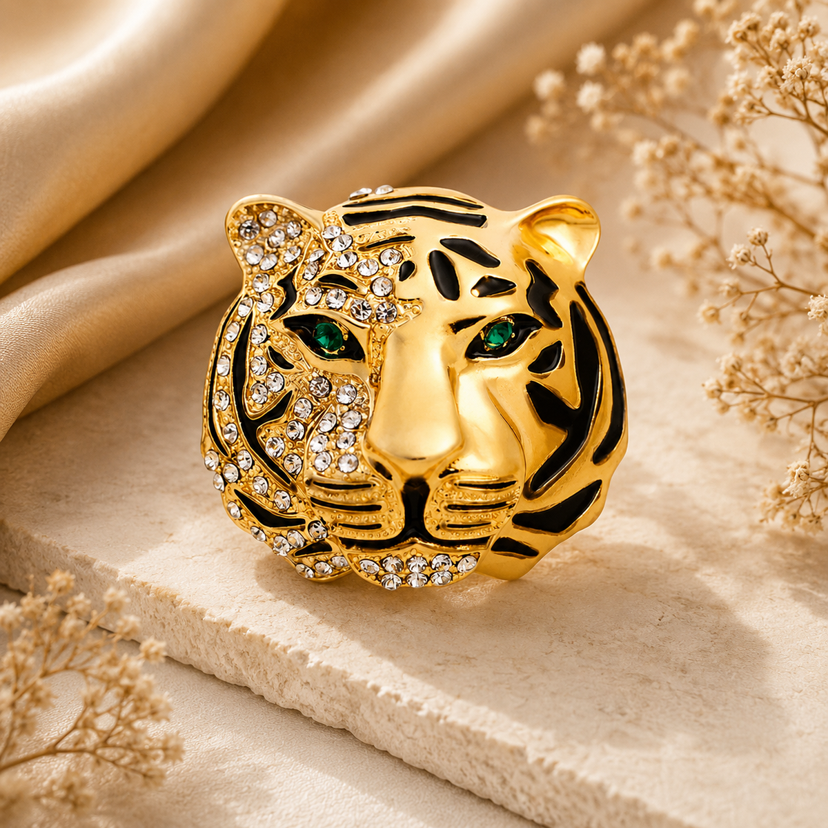 Royal Tiger Head Brooch – Luxury Gold & Silver Finish Tiger Lapel Pin for Men