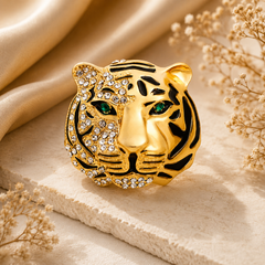 Royal Tiger Head Brooch – Luxury Gold & Silver Finish Tiger Lapel Pin for Men