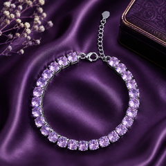 Lavender American Diamond tennis bracelet for women with silver-tone setting