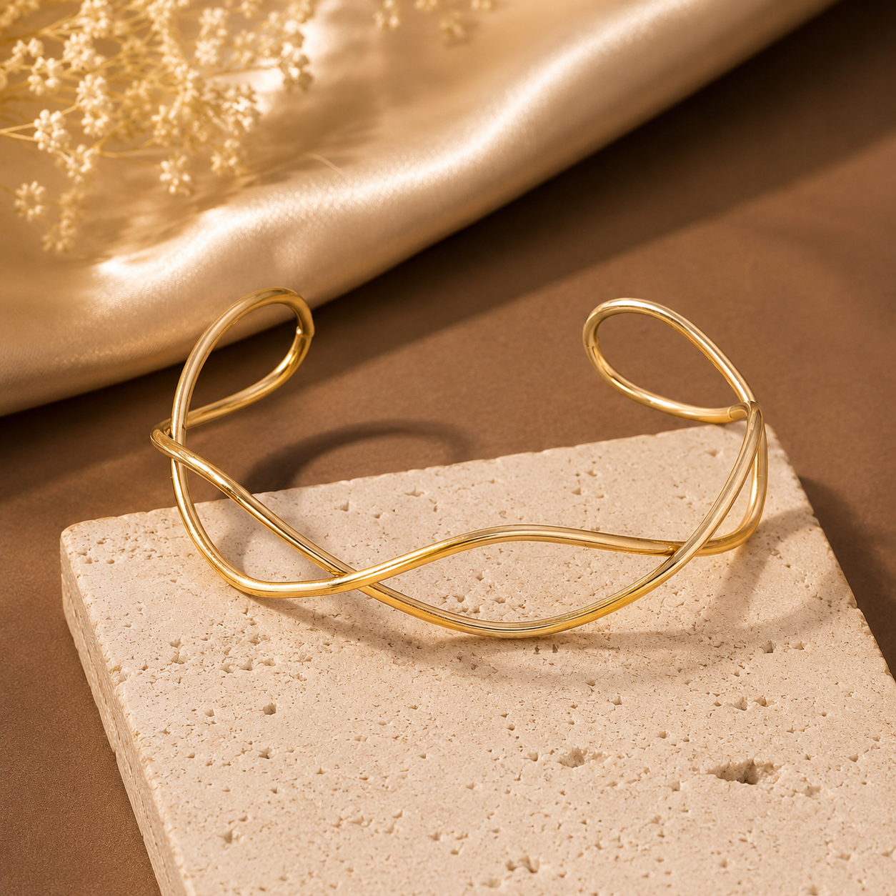 Minimalist gold-tone open cuff kada for women with curved design
