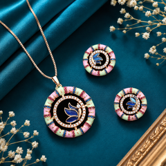 Multicolor floral enamel-style necklace with matching earrings for women