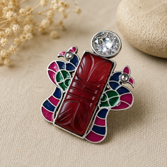 Multicolour Statement Ring with Rectangular Stone | The Mirage Fashion