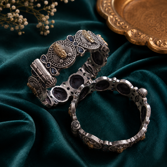Goddess Durga Oxidised Silver Kada for Women – Traditional Statement Bangle
