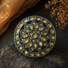 Oxadise oxidised silver floral statement ring with yellow stones for women