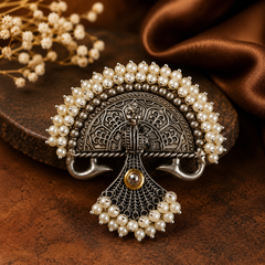 Oxidised Peacock Pearl Ring for Women | Antique Silver Statement Ring