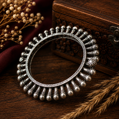 Oxidised silver beaded kada bangles for women with traditional design