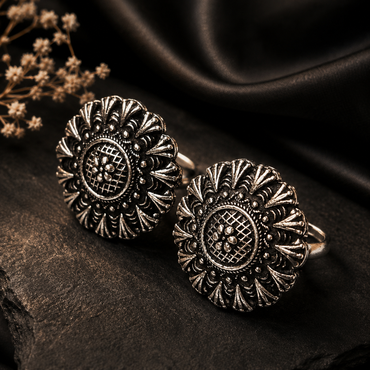 Oxidized Silver Toe Rings for Women – Floral Statement Foot Rings