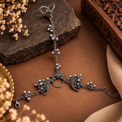 Oxidized Silver Hathphool with Ghungroo Beads | The Mirage Fashion