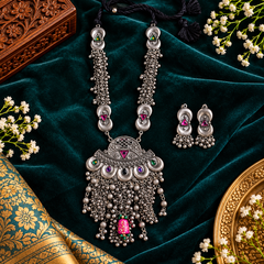 Oxidized Silver Statement Necklace Set with Earrings | The Mirage Fashion
