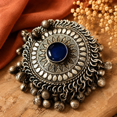 Oxidized Silver Round Statement Ring with Colourful Stone | Adjustable Ring for Women