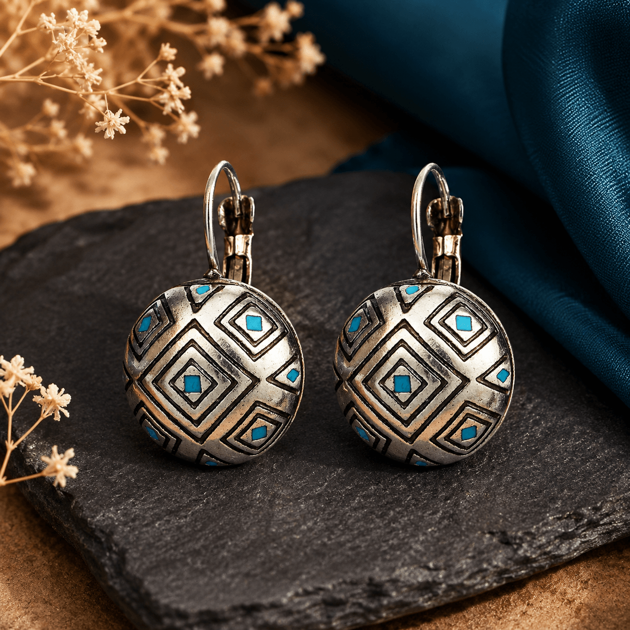 oxidized-silver-tribal-earrings-with-turquoise