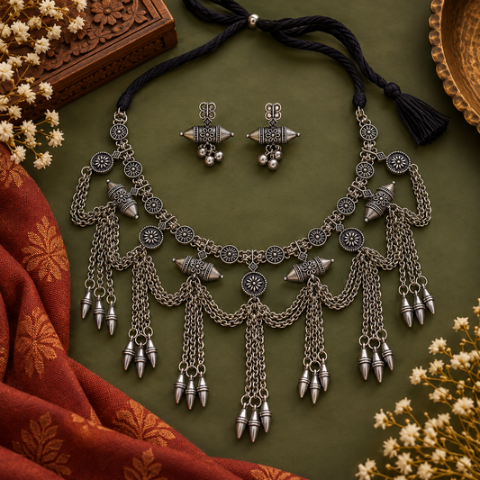 Layered Oxidized Tribal Necklace Set for Women | The Mirage Fashion