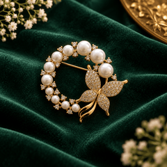 Elegant pearl butterfly brooch for saree and dupatta