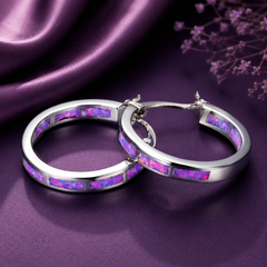 Purple pink iridescent opal effect hoop earrings for women