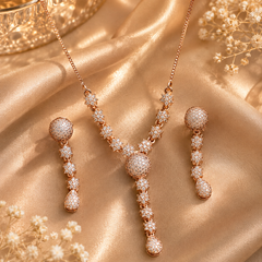 Rose gold American Diamond necklace set with matching earrings for women