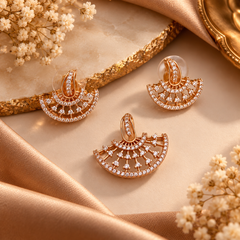 Rose gold crystal fan drop earrings for women