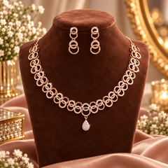 Rose Gold Infinity Loop Necklace Set for Women – Sparkling Statement Necklace & Earrings | The Mirage Fashion