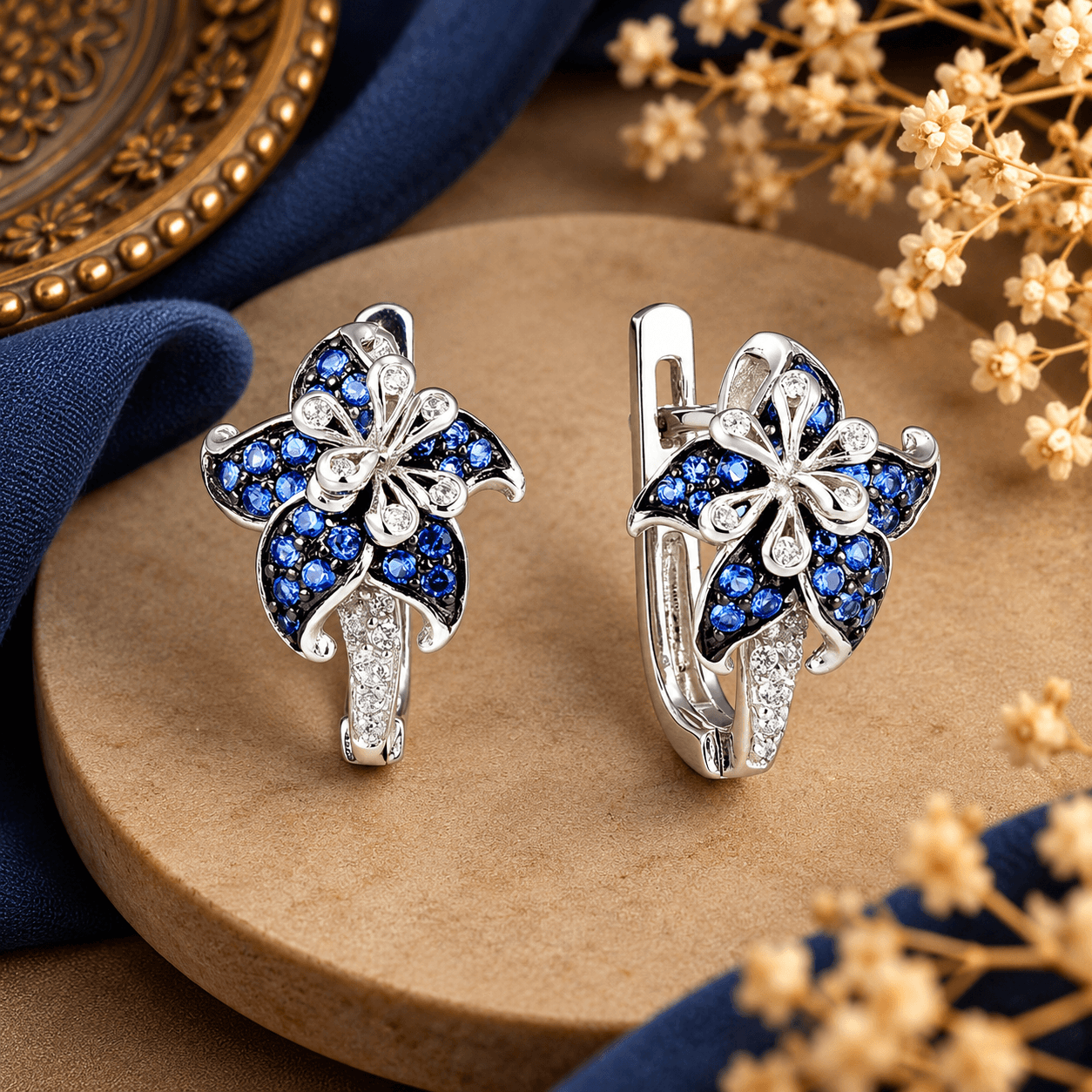 royal-blue-floral-ad-hoop-earrings