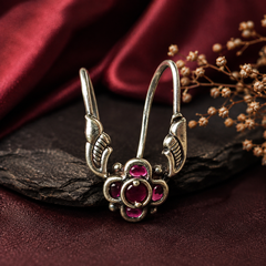 Ruby pink enamel floral open ring for women with intricate detailing