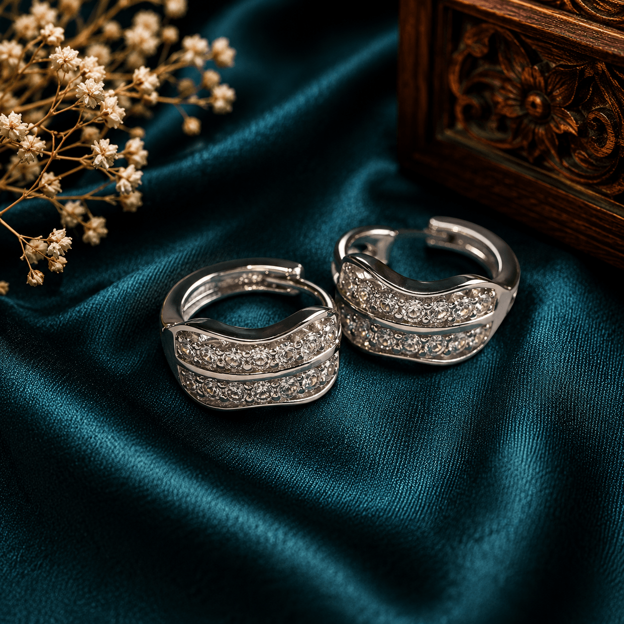 Silver diamond hoop earrings for women by The Mirage Fashion