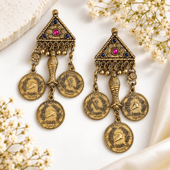 Traditional antique gold-plated coin choker necklace with matching earrings earrings 